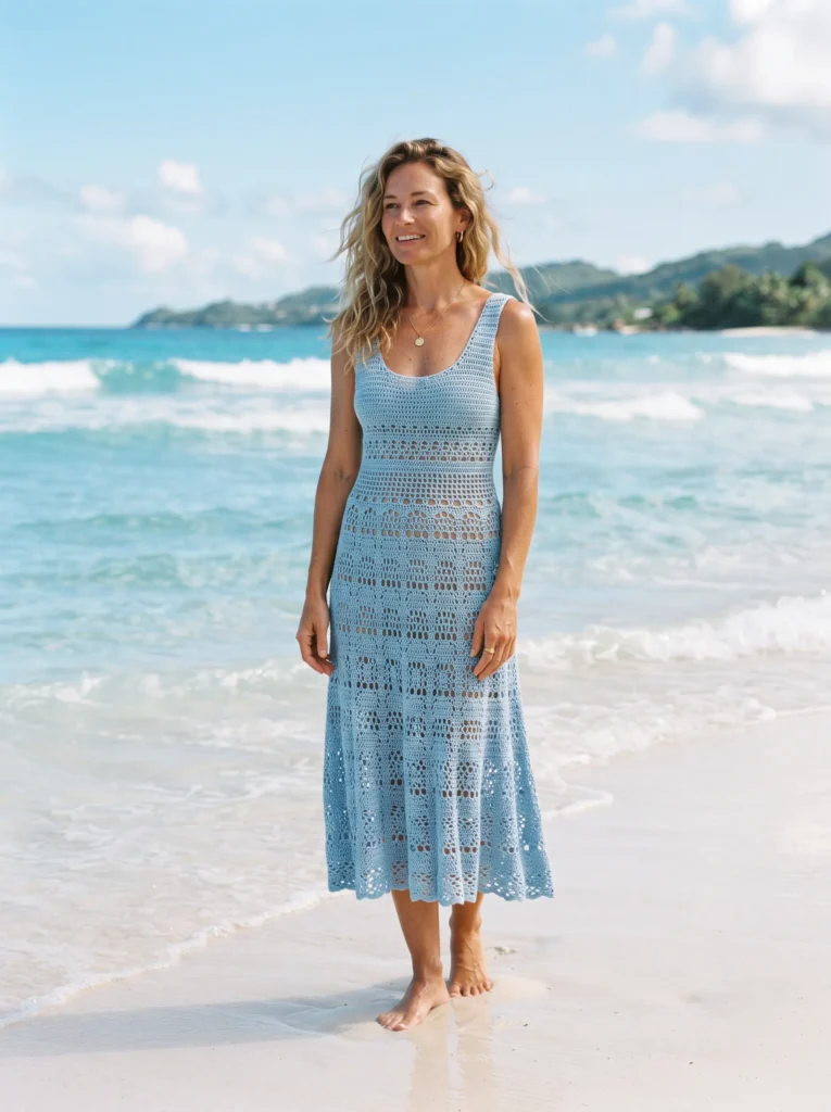 Pastel crochet midi dress