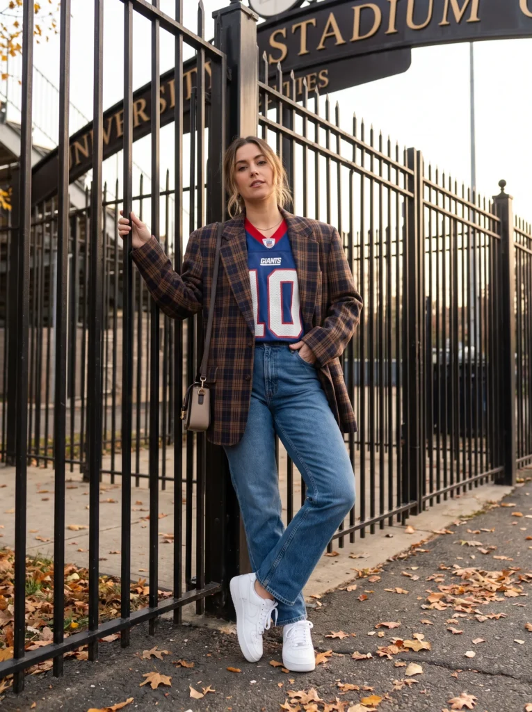 Plaid blazer over jersey