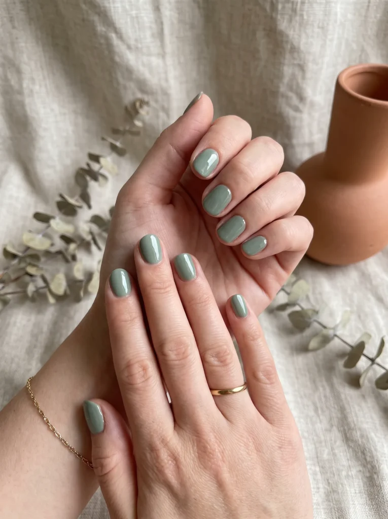 Sage green manicure