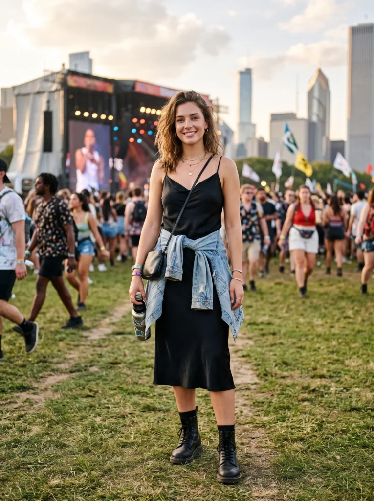 Slip dress with combat boots