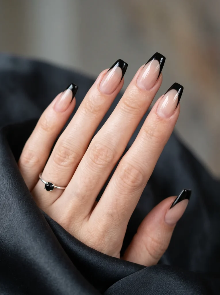 Black french tip coffin nails