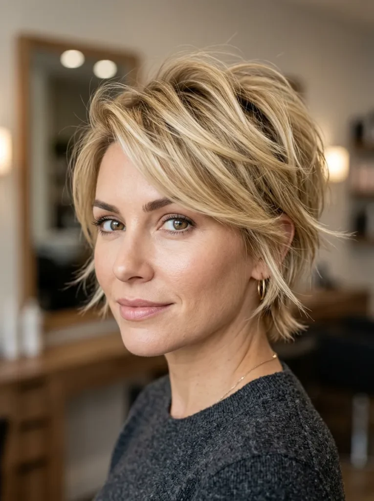 Blonde shaggy pixie