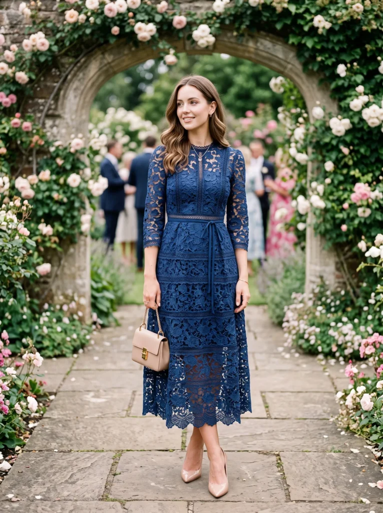 Blue lace midi dress