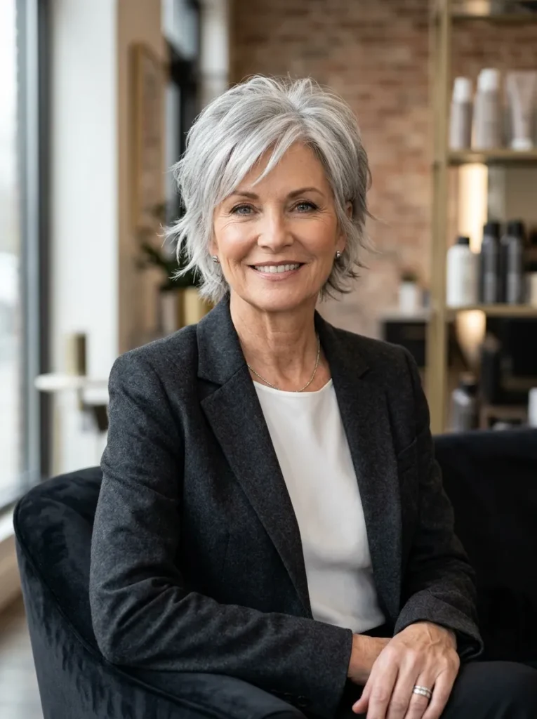 Choppy silver gray short cut
