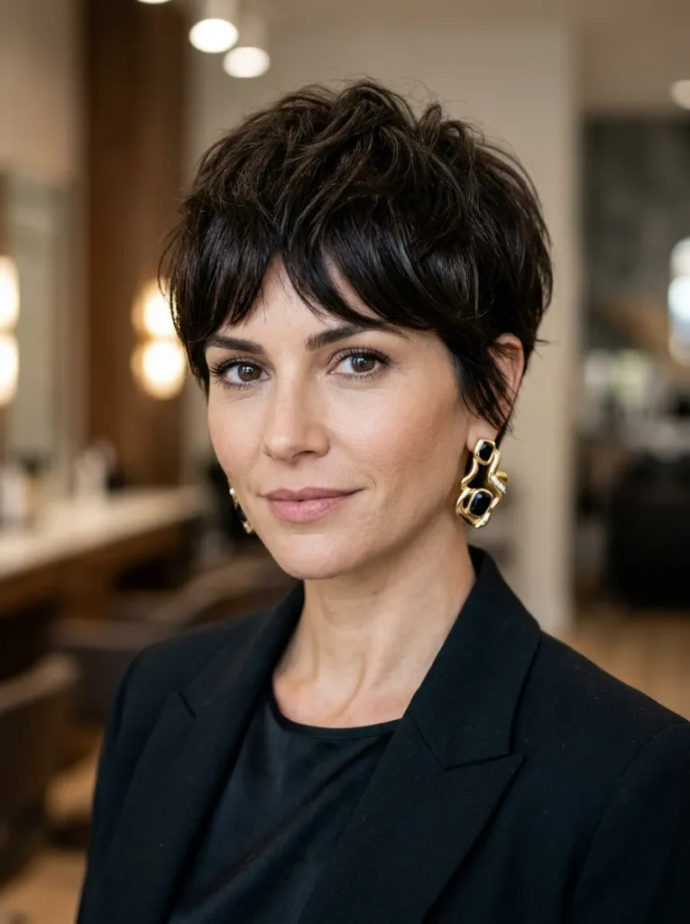 Dark brunette shaggy pixie