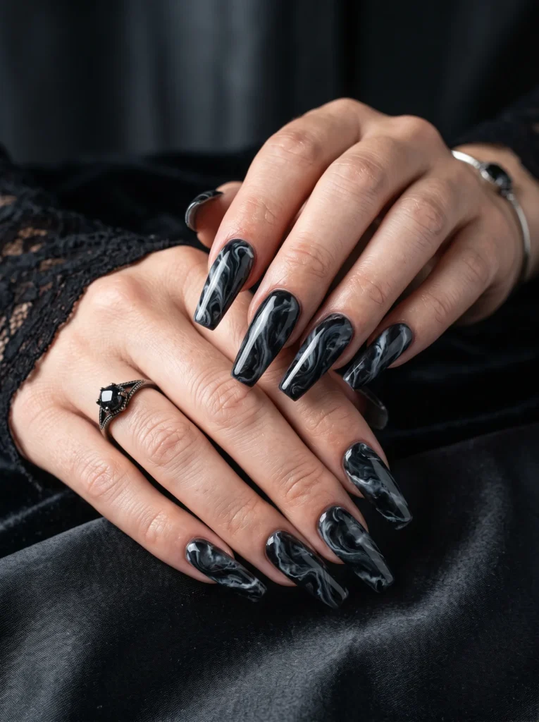 Dark marble nails