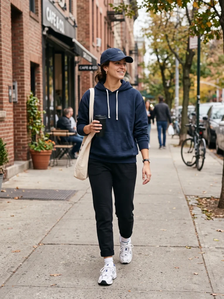 Navy hoodie with black joggers