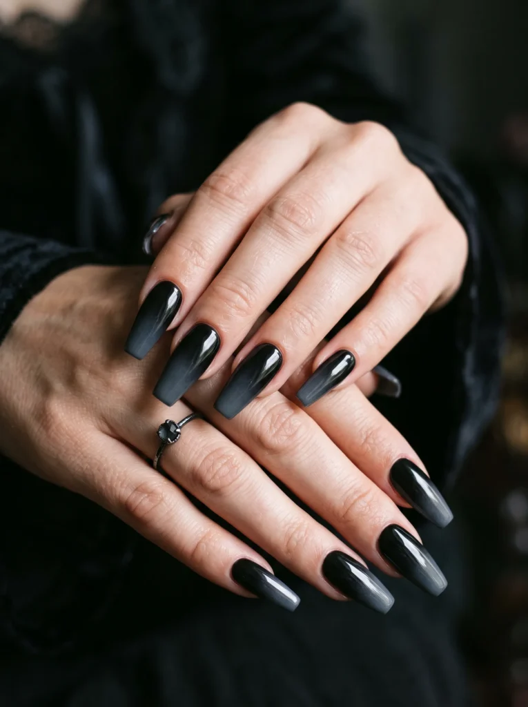 Ombre black to grey coffin nails