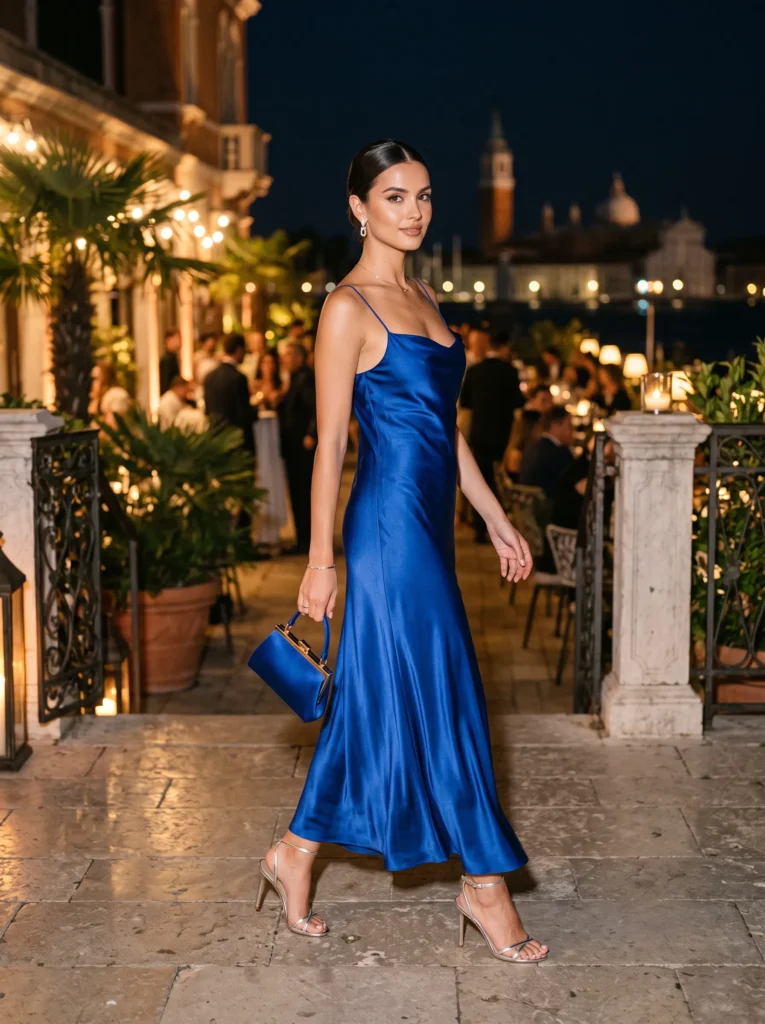 Royal blue satin slip dress