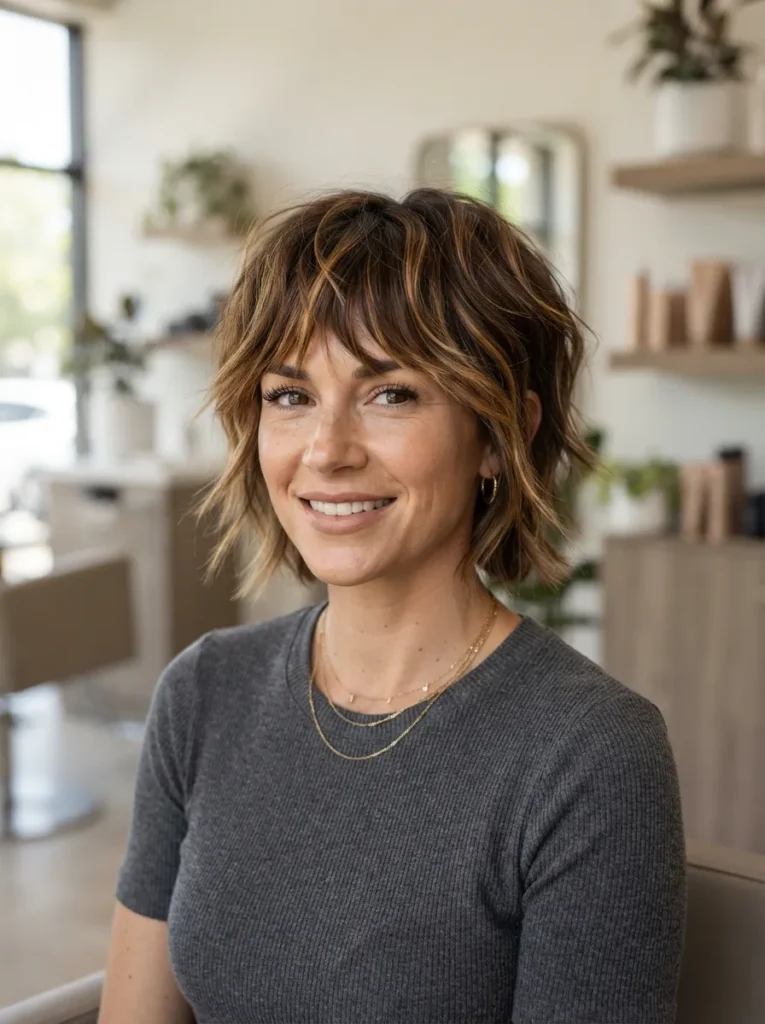 Short choppy cut with highlights