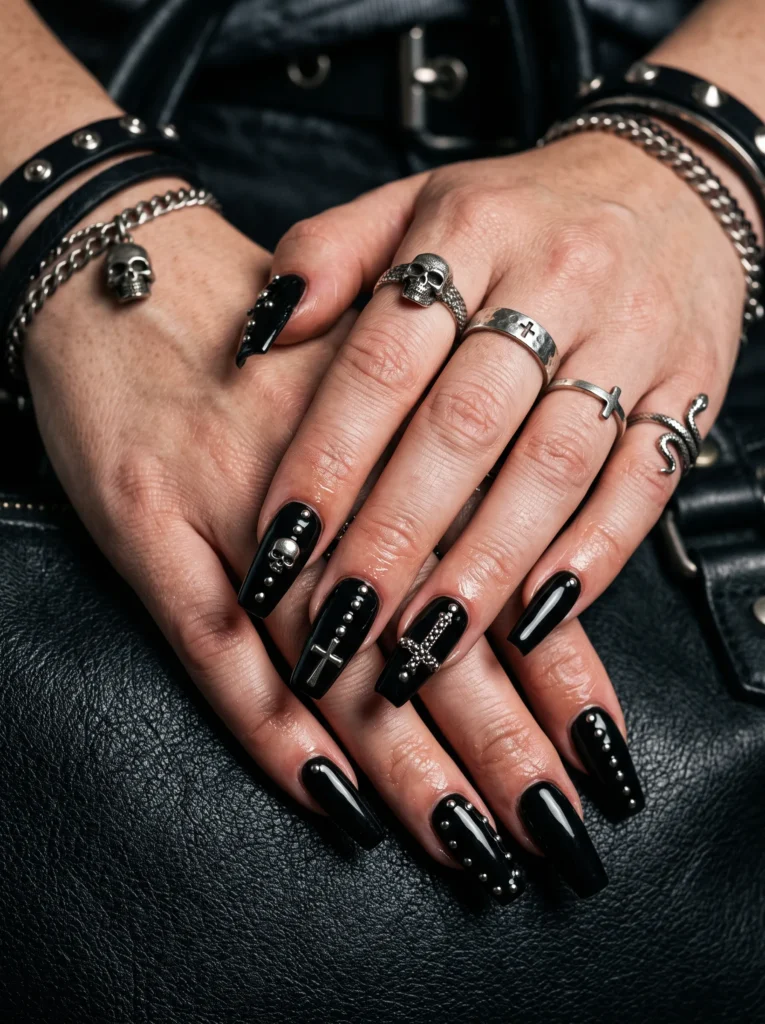Studded black nails