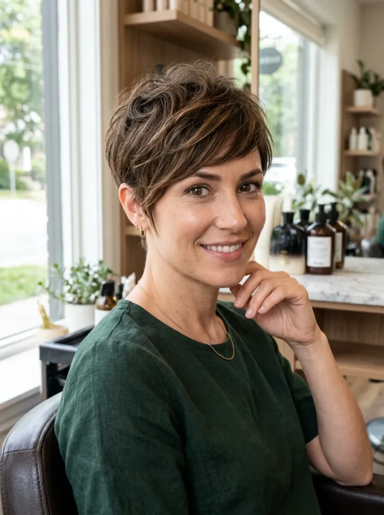 Textured pixie with long bangs