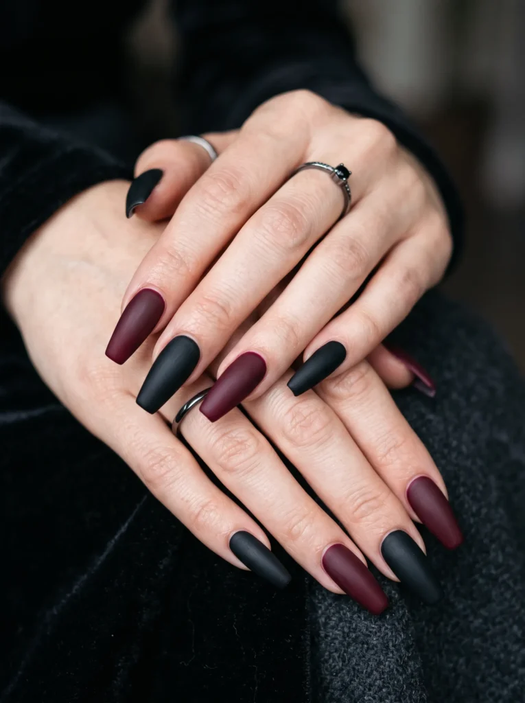 Two tone black and burgundy coffin nails