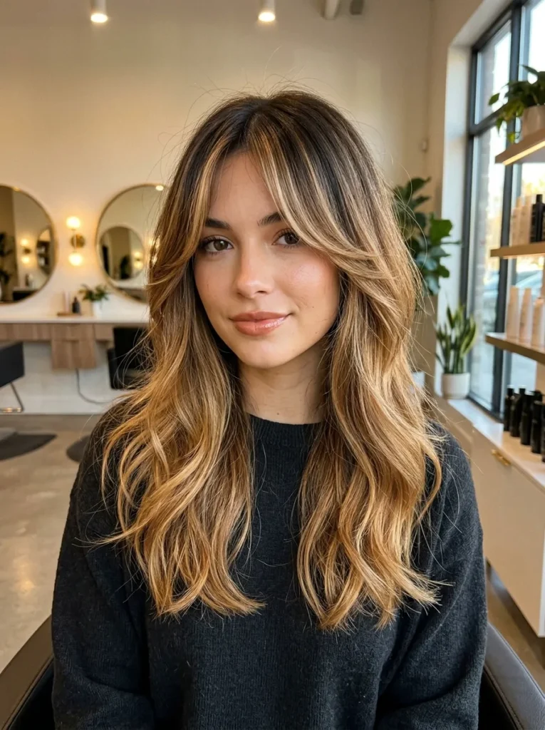 Balayage curtain bangs
