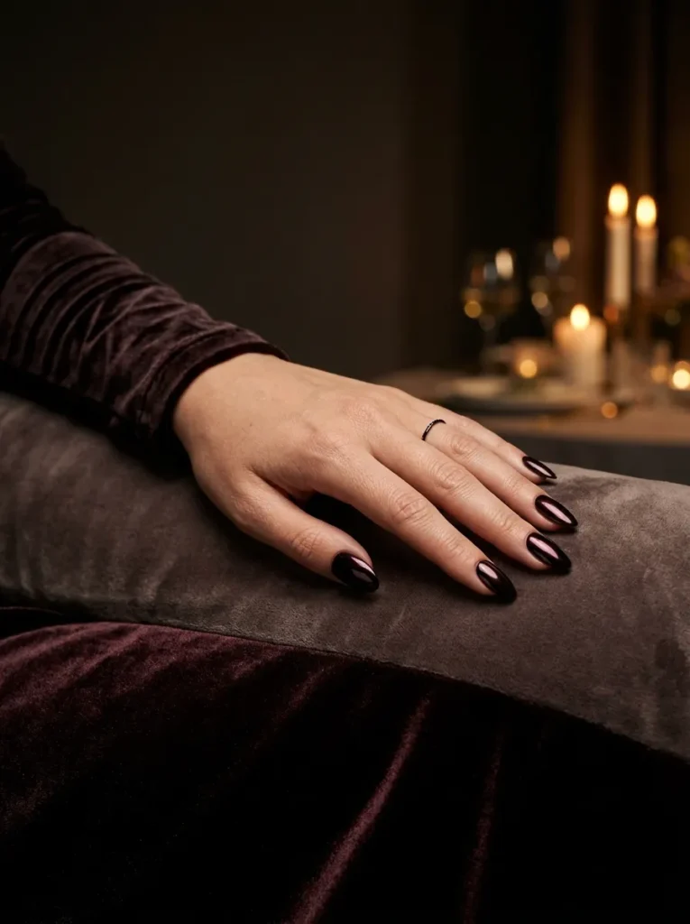 Black cherry chrome nails