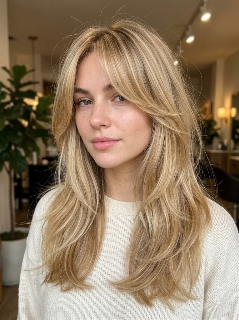 Blonde curtain bangs
