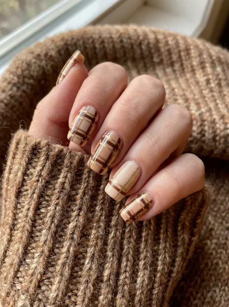 Brown plaid with gold lines