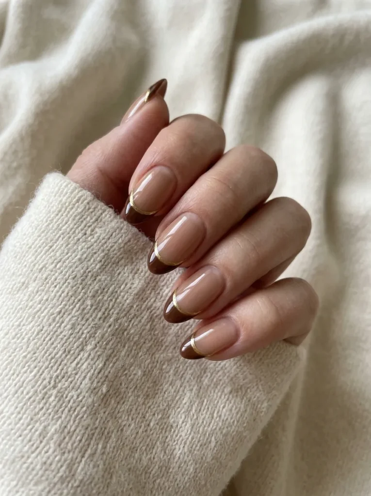 Brown and gold french tips