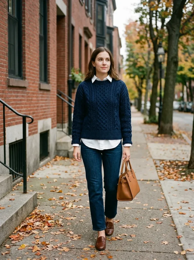 Button up shirt under a chunky sweater