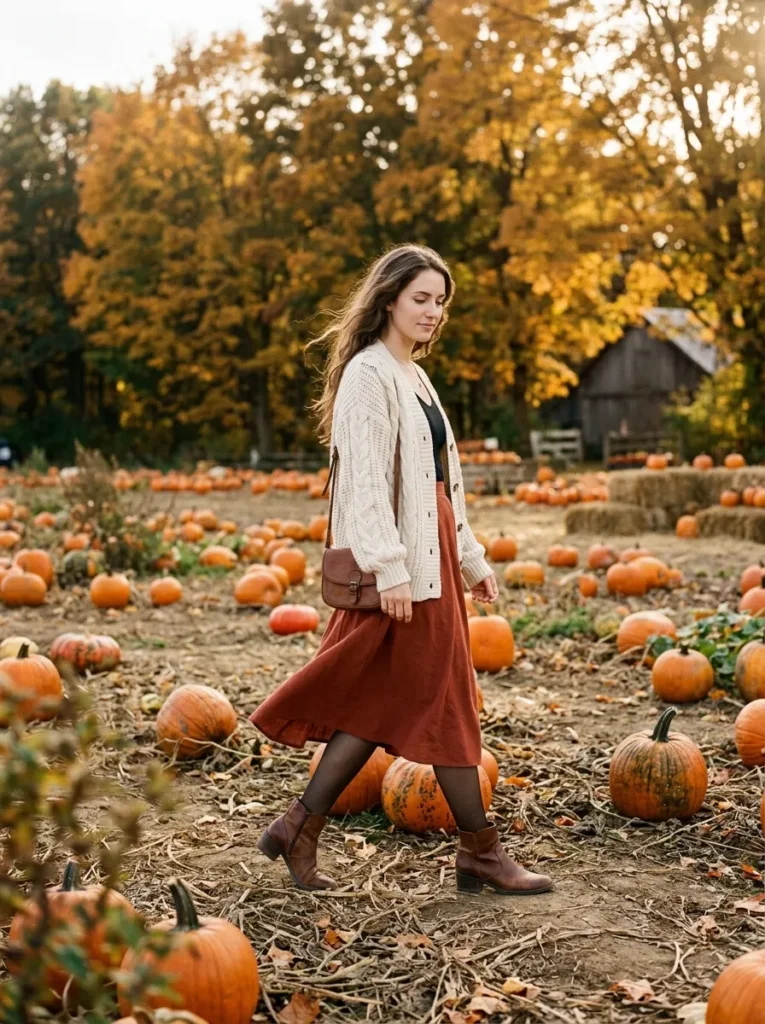 Cable knit cardigan with a midi skirt