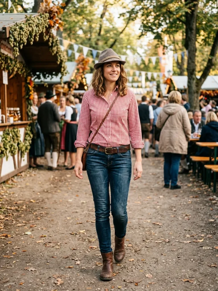 Casual bavarian style with a checked shirt and jeans