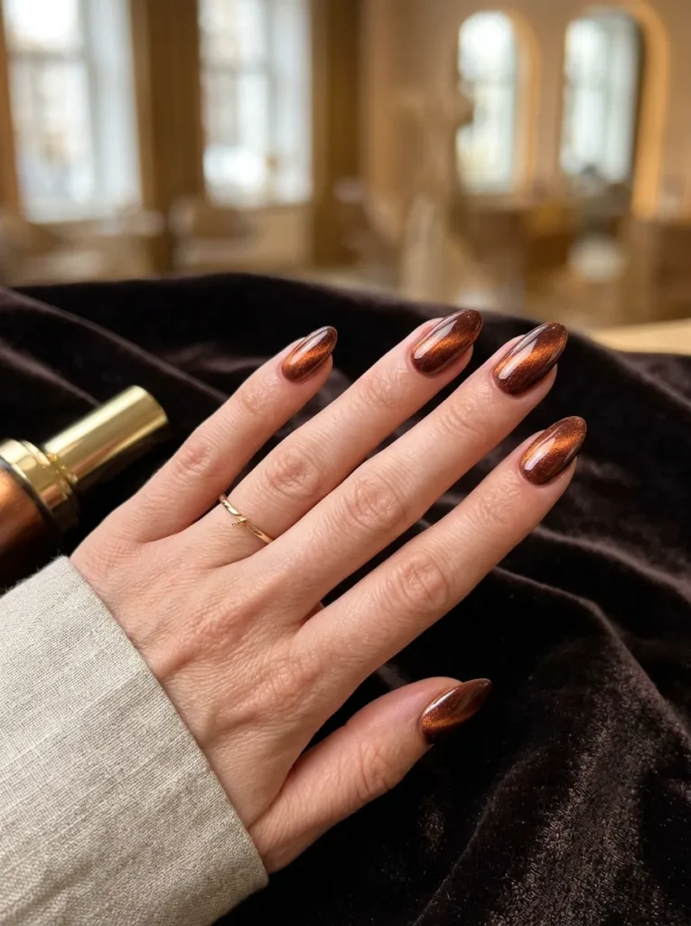 Cinnamon velvet cat eye nails