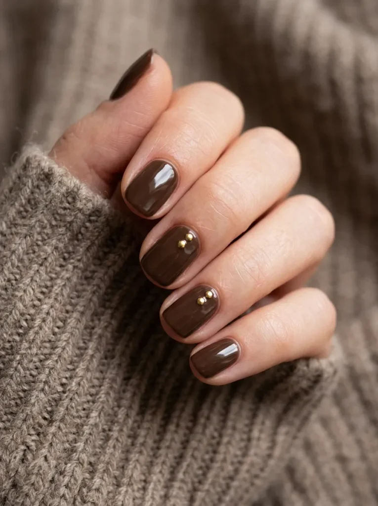 Coffee bean brown with tiny gold studs