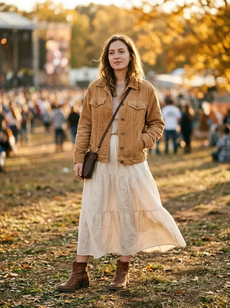 Corduroy jacket and tiered skirt