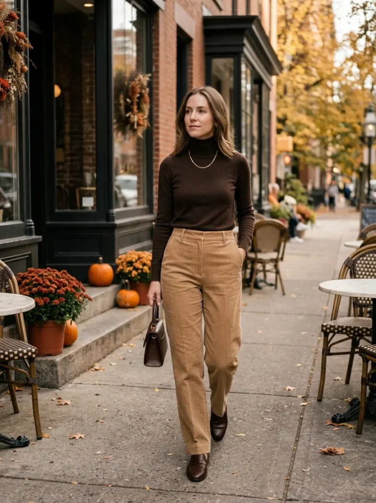 Corduroy pants with a turtleneck