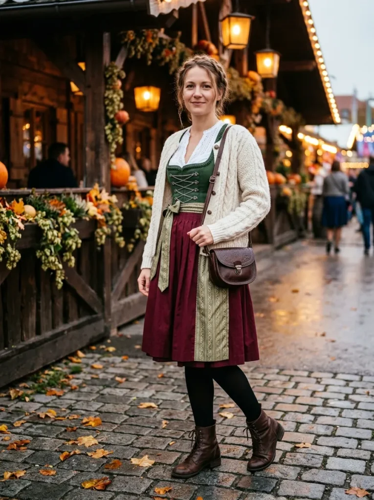 Cozy autumn layered bavarian outfit