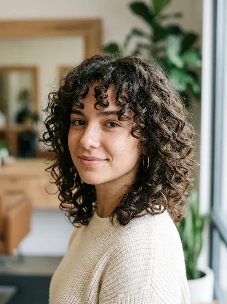 Curtain bangs on curly hair