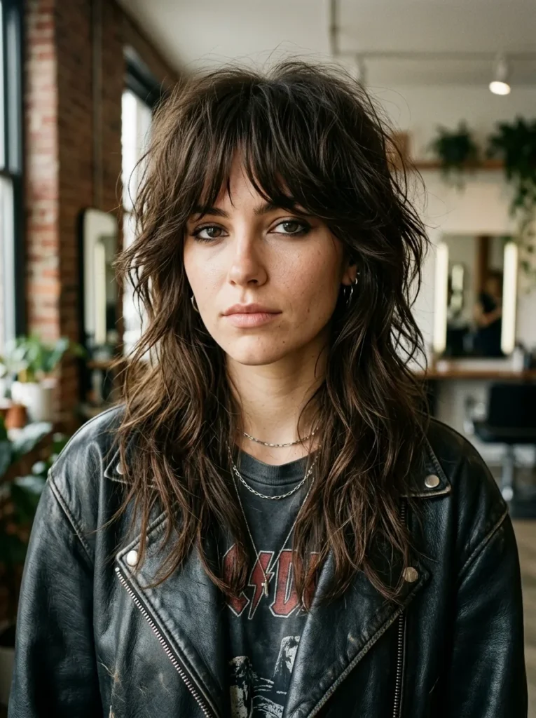 Curtain bangs with a shag cut