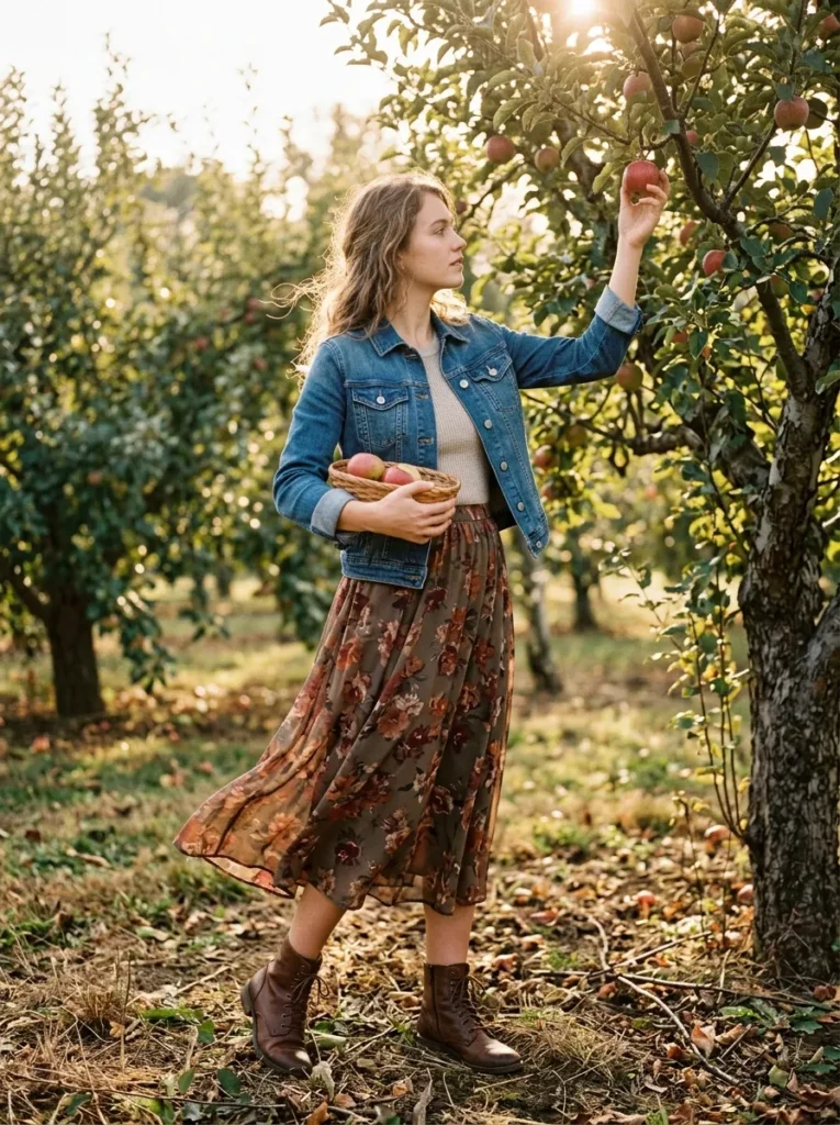 Denim jacket and midi skirt