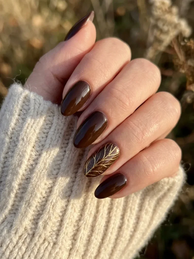 Fall leaf veins in gold on brown