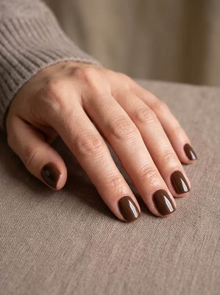 Glossy chocolate brown short nails