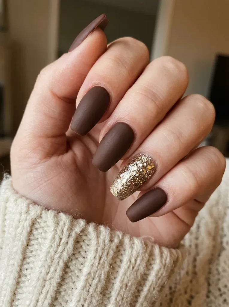 Gold glitter accent on matte brown