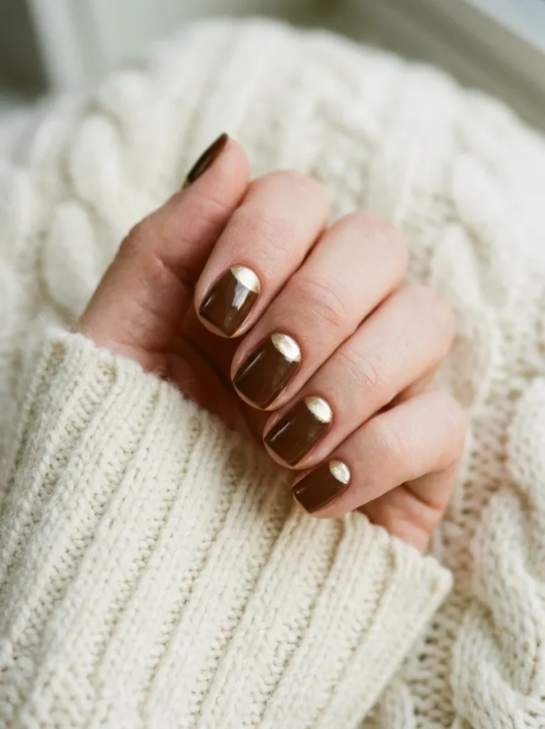Gold half moons on short square nails
