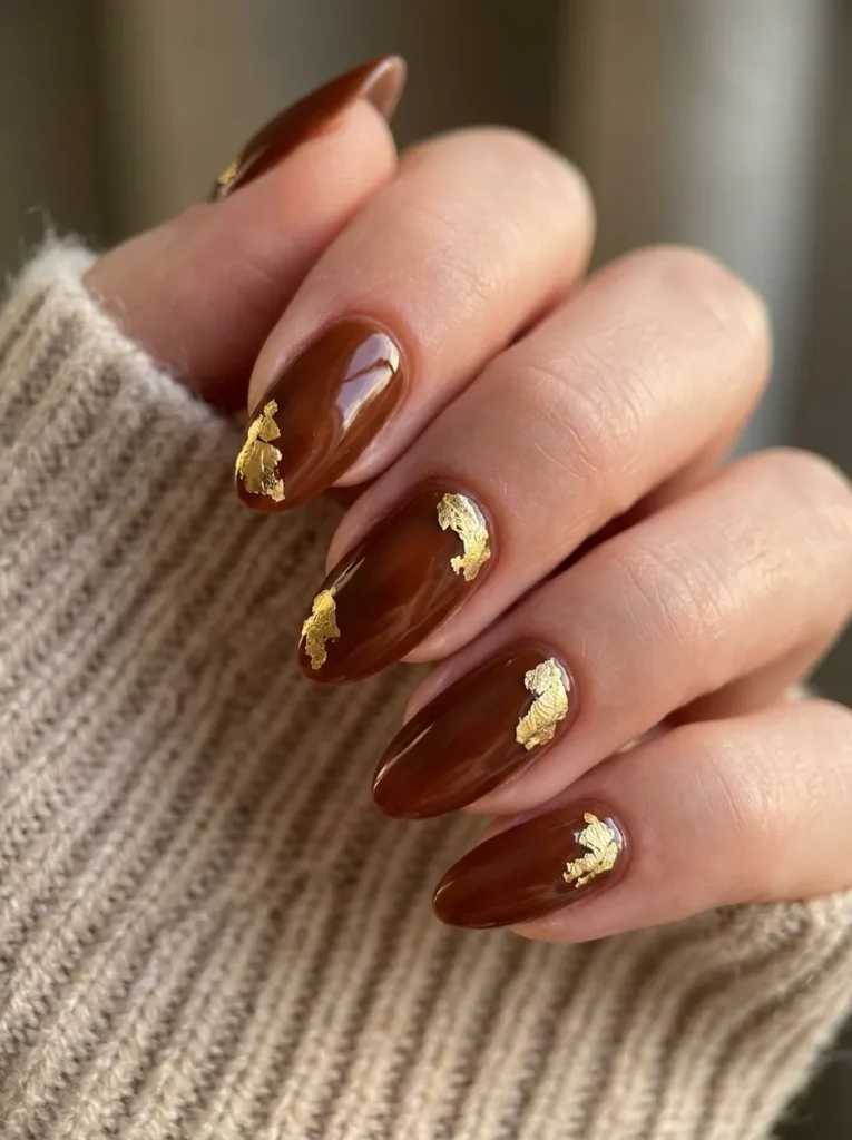 Gold leaf corner on glossy chestnut