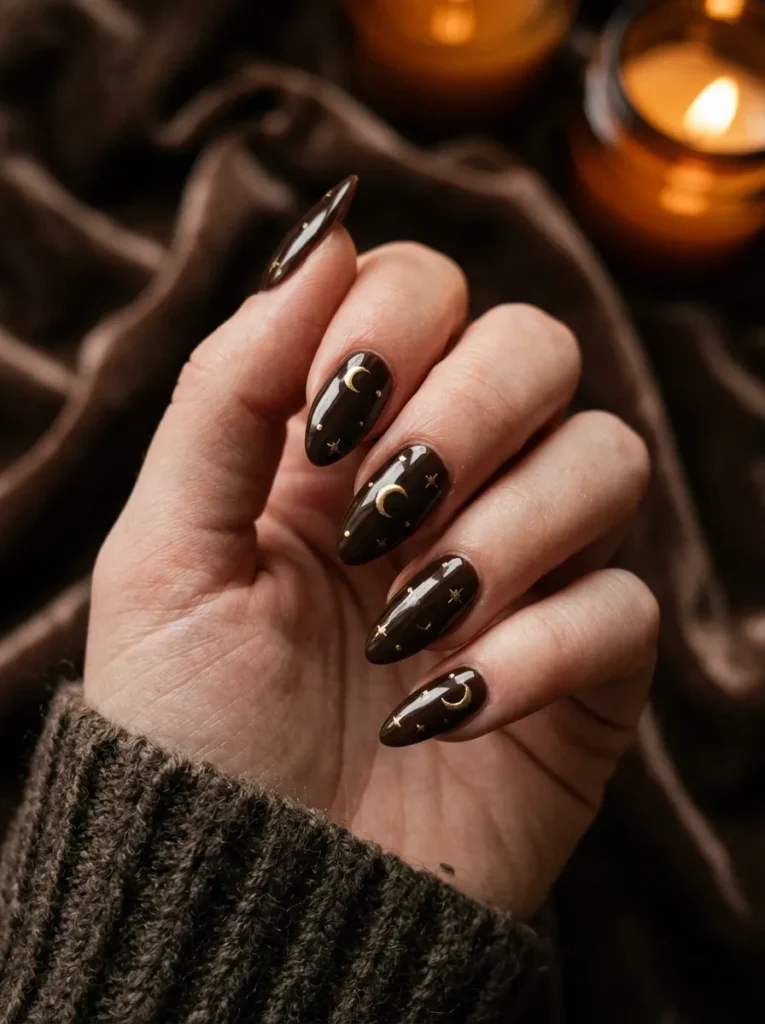 Gold moon and star on brown
