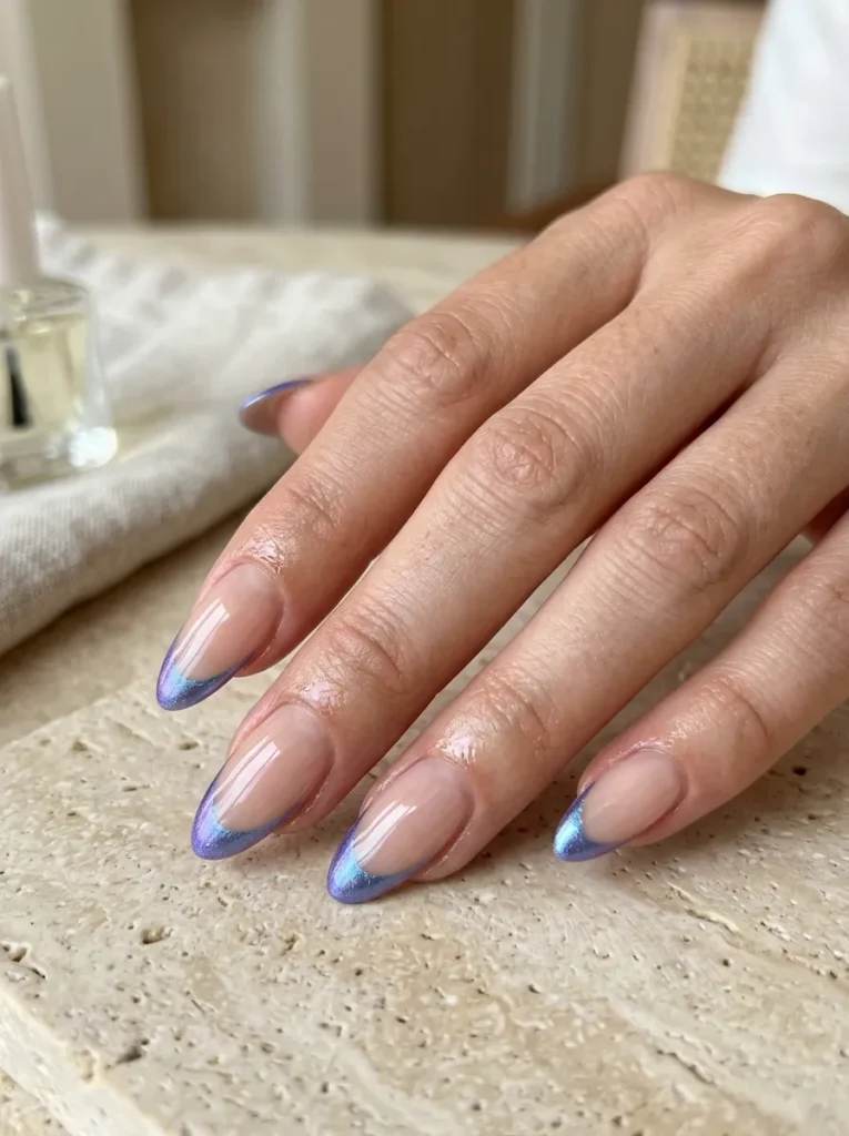Iridescent blue french tips