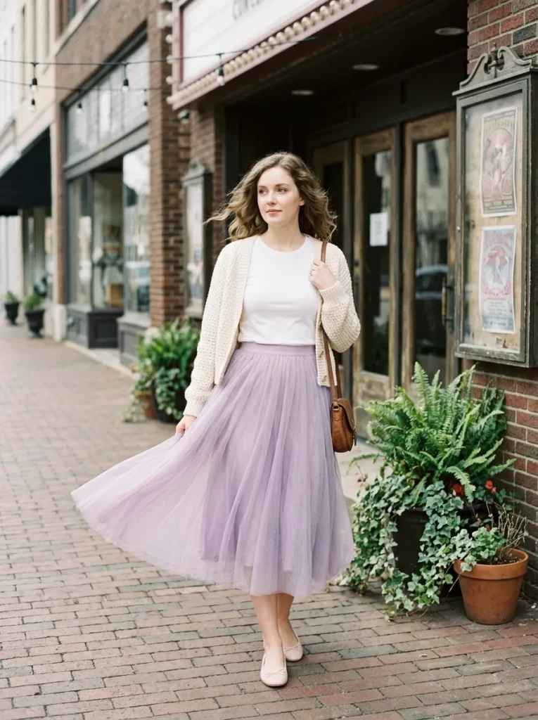 Lavender tulle skirt with a soft tee