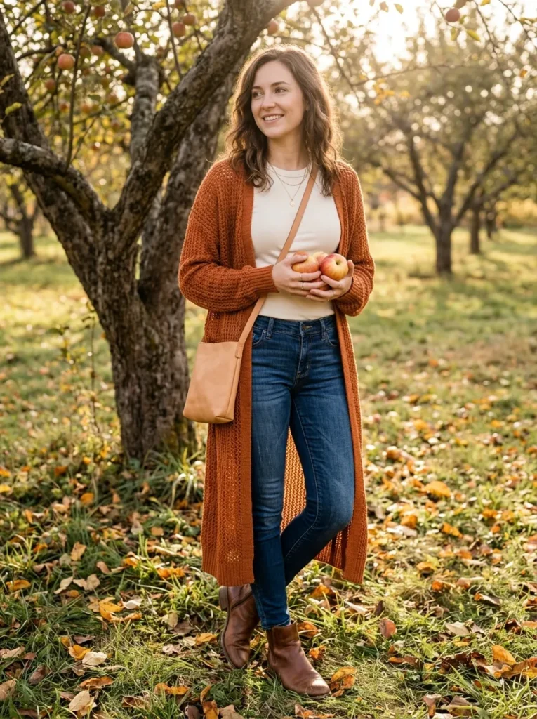 Long cardigan and skinny jeans