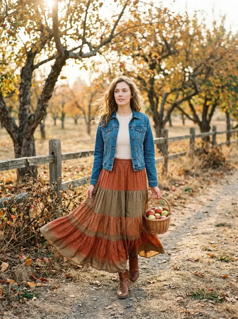 Maxi skirt with a fitted knit top