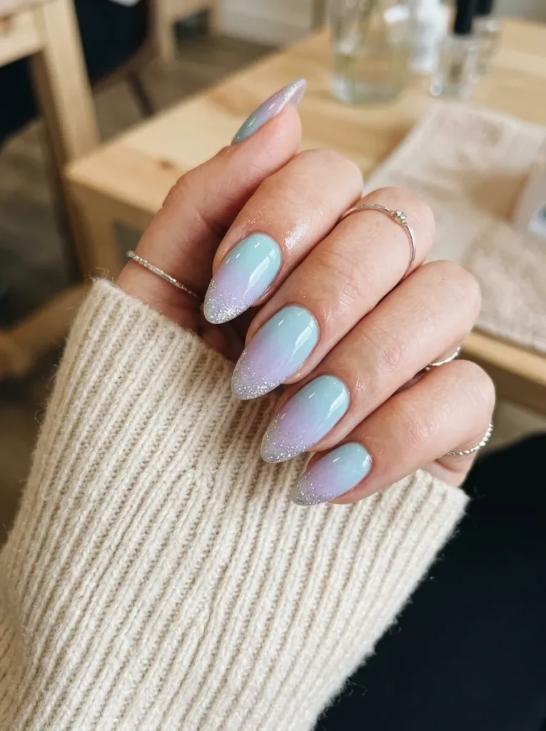 Mermaid ombre with glitter tips
