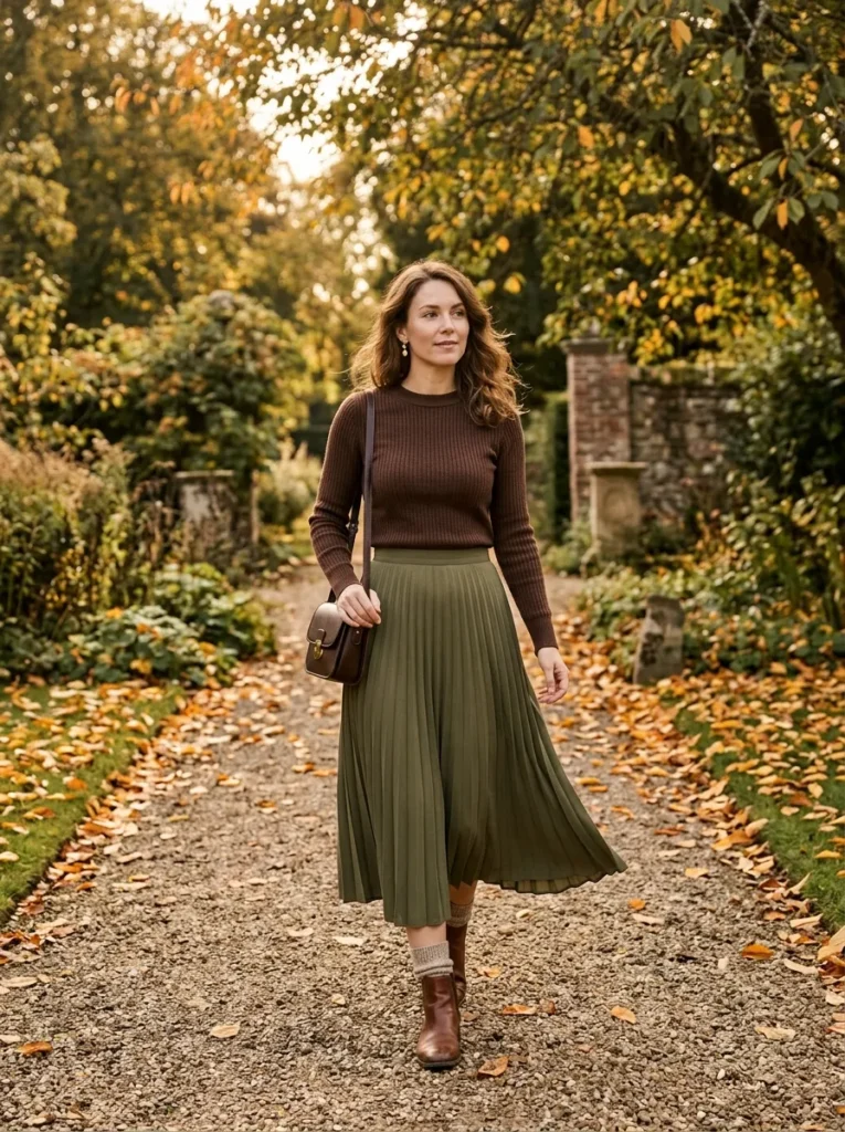 Midi skirt with a fitted sweater