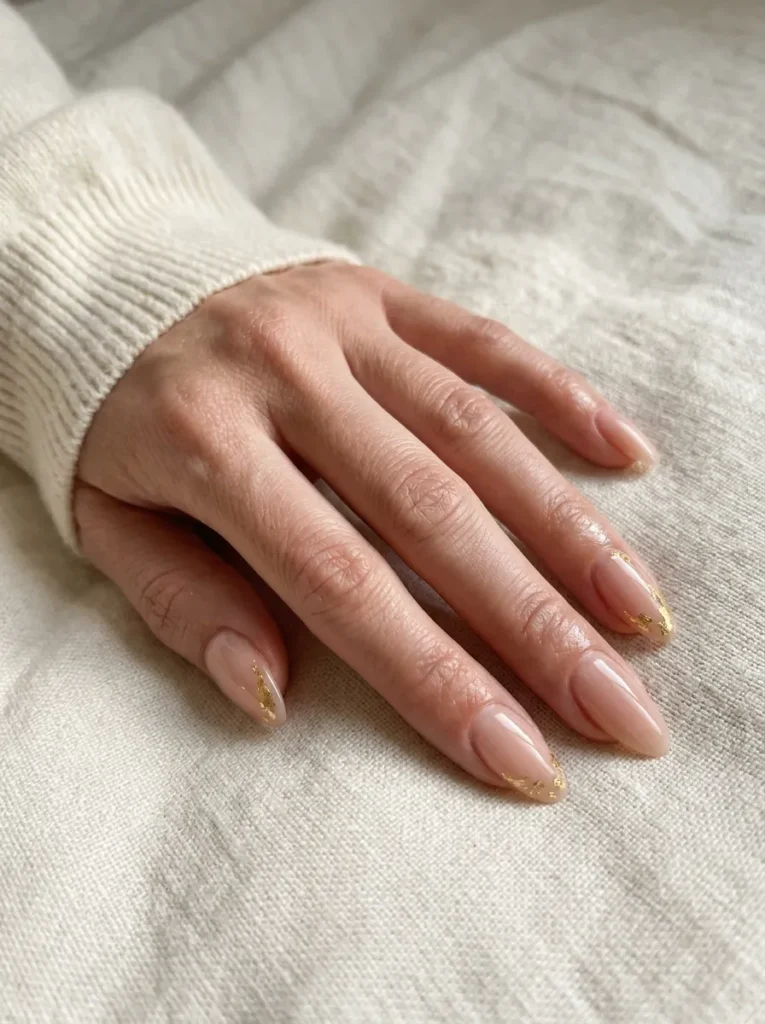 Nude nails with gold foil accents