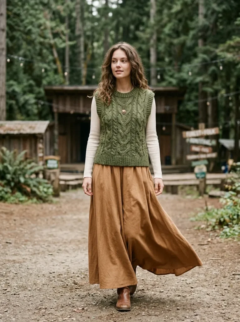 Oversized knit vest with a long skirt