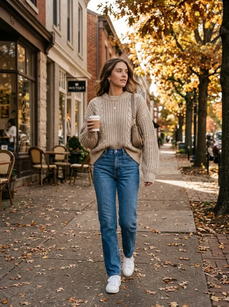 Oversized sweater with straight leg jeans
