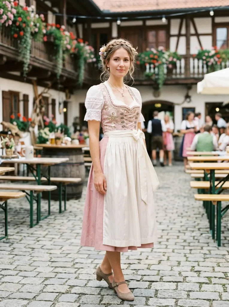 Pastel pink dirndl for a soft feminine mood