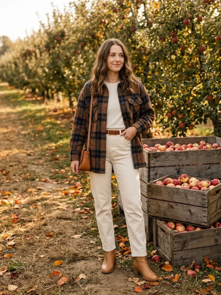 Plaid shacket with straight leg pants